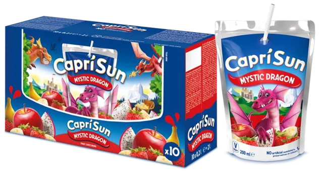Capri Sun Mystic Dragon carton and pouch